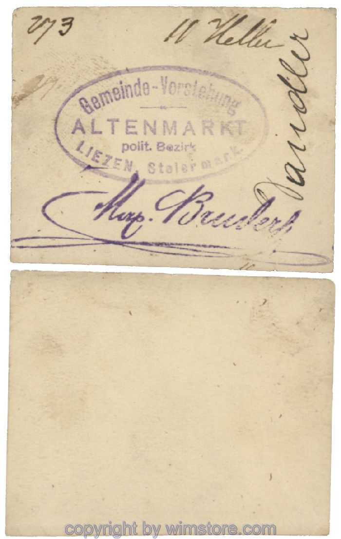 sn100436 Altenmarkt, G0028Ic31, 10 Heller, auf Zeichenkarton; Erhaltung siehe Bild