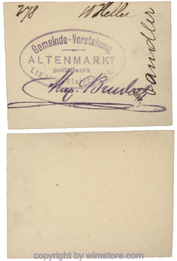 Altenmarkt, G0028Ic31, 10 Heller, auf Zeichenkarton; Erhaltung siehe Bild