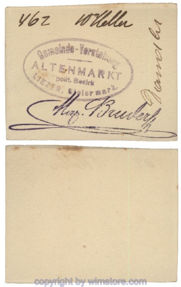 Altenmarkt, G0028Ic31, 10 Heller, auf Zeichenkarton; Erhaltung siehe Bild