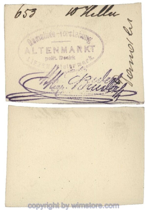 Altenmarkt, G0028Ic31, 10 Heller, auf Zeichenkarton; Erhaltung siehe Bild