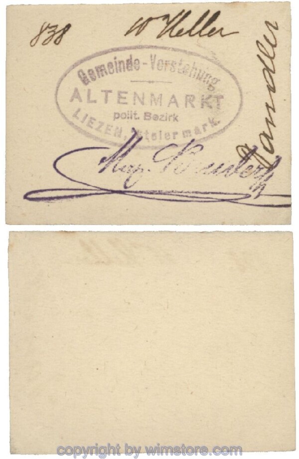 Altenmarkt, G0028Ic31, 10 Heller, auf Zeichenkarton; Erhaltung siehe Bild