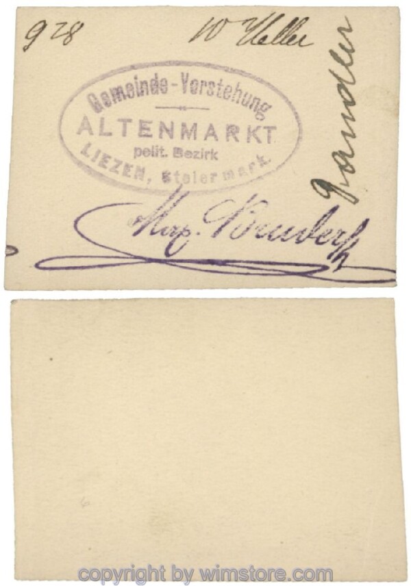 sn100448 Altenmarkt, G0028Ic31, 10 Heller, auf Zeichenkarton; Erhaltung siehe Bild
