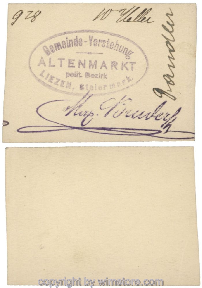 sn100448 Altenmarkt, G0028Ic31, 10 Heller, auf Zeichenkarton; Erhaltung siehe Bild