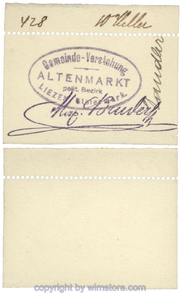 sn100451 Altenmarkt, G0028Icx1, 10 Heller, auf Zeichenkarton; Erhaltung siehe Bild