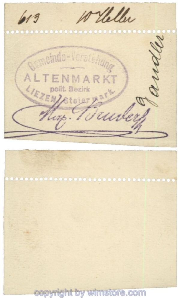 Altenmarkt, G0028Icx1, 10 Heller, auf Zeichenkarton; Erhaltung siehe Bild