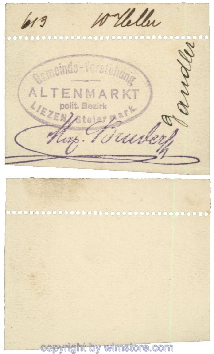 sn100454 Altenmarkt, G0028Icx1, 10 Heller, auf Zeichenkarton; Erhaltung siehe Bild