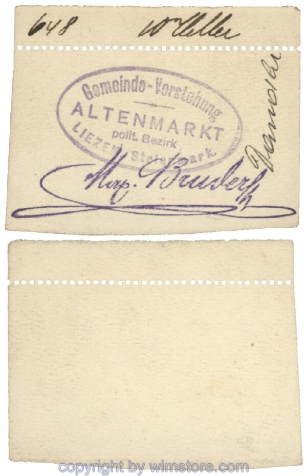 sn100455 Altenmarkt, G0028Icx1, 10 Heller, auf Zeichenkarton; Erhaltung siehe Bild