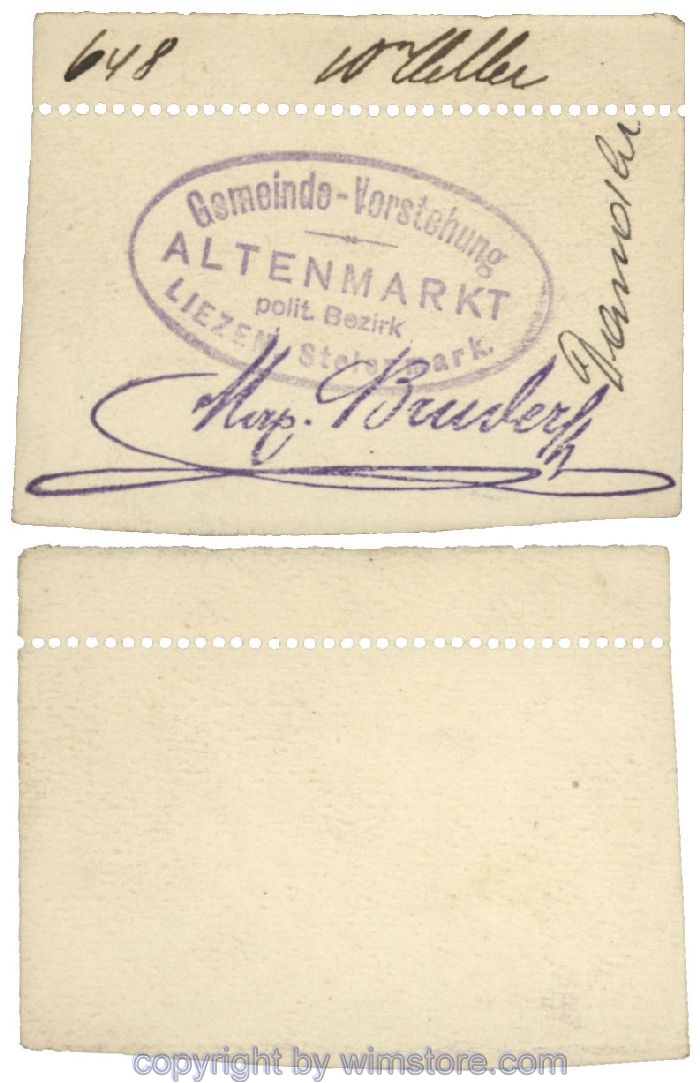 sn100455 Altenmarkt, G0028Icx1, 10 Heller, auf Zeichenkarton; Erhaltung siehe Bild