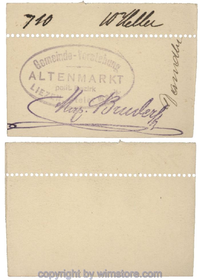 sn100457 Altenmarkt, G0028Icx1, 10 Heller, auf Zeichenkarton; Erhaltung siehe Bild