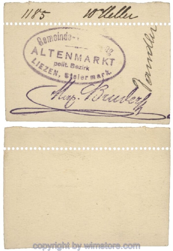 sn100459 Altenmarkt, G0028Icx1, 10 Heller, auf Zeichenkarton; Erhaltung siehe Bild