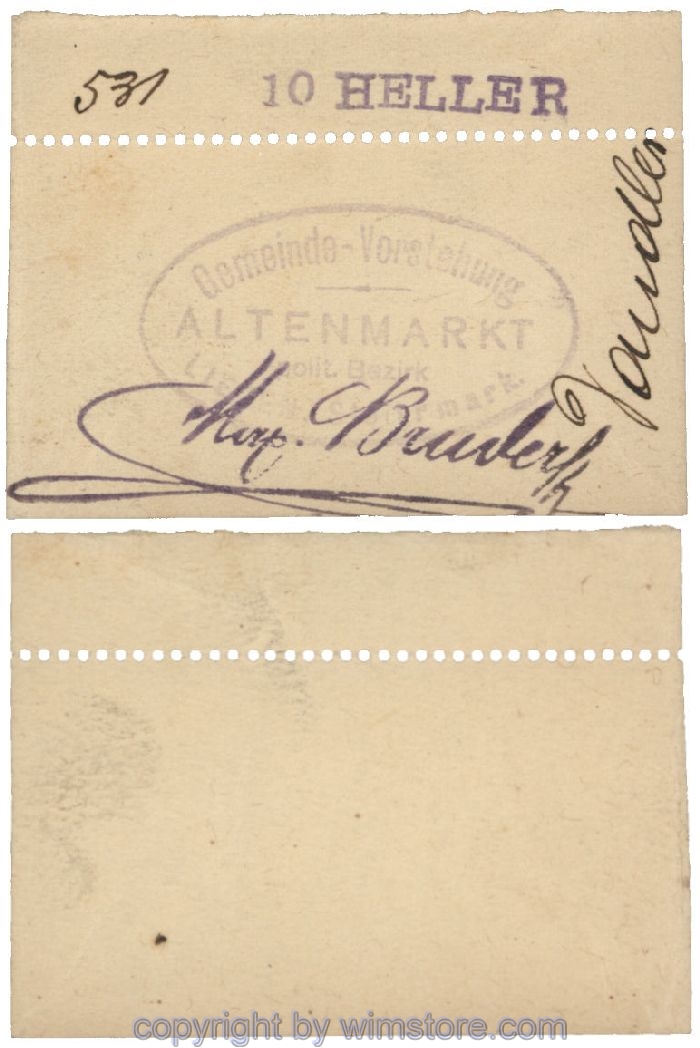 sn100460 Altenmarkt, G0028Icx3, 10 Heller, auf Zeichenkarton; Erhaltung siehe Bild