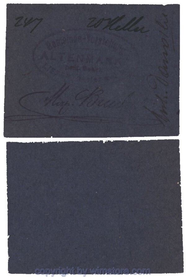 sn100468 Altenmarkt, G0028Id26, 20 Heller, auf Packpapier; Erhaltung siehe Bild