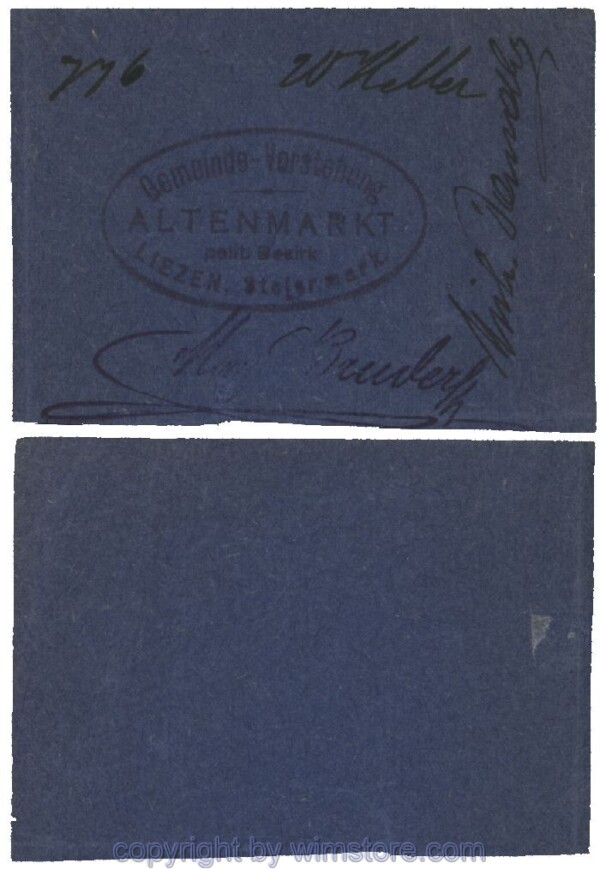 sn100469 Altenmarkt, G0028Id26, 20 Heller, auf Packpapier; Erhaltung siehe Bild