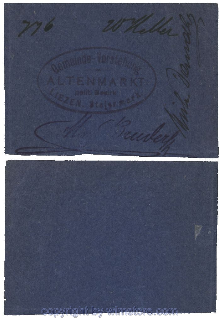 sn100469 Altenmarkt, G0028Id26, 20 Heller, auf Packpapier; Erhaltung siehe Bild