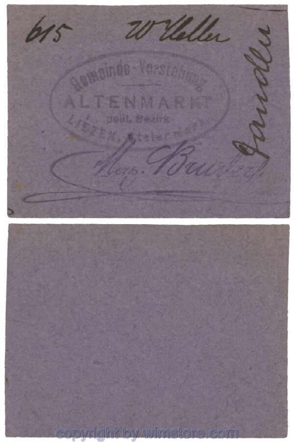 Altenmarkt, G0028Id32, 20 Heller, auf Packpapier 1; Erhaltung siehe Bild