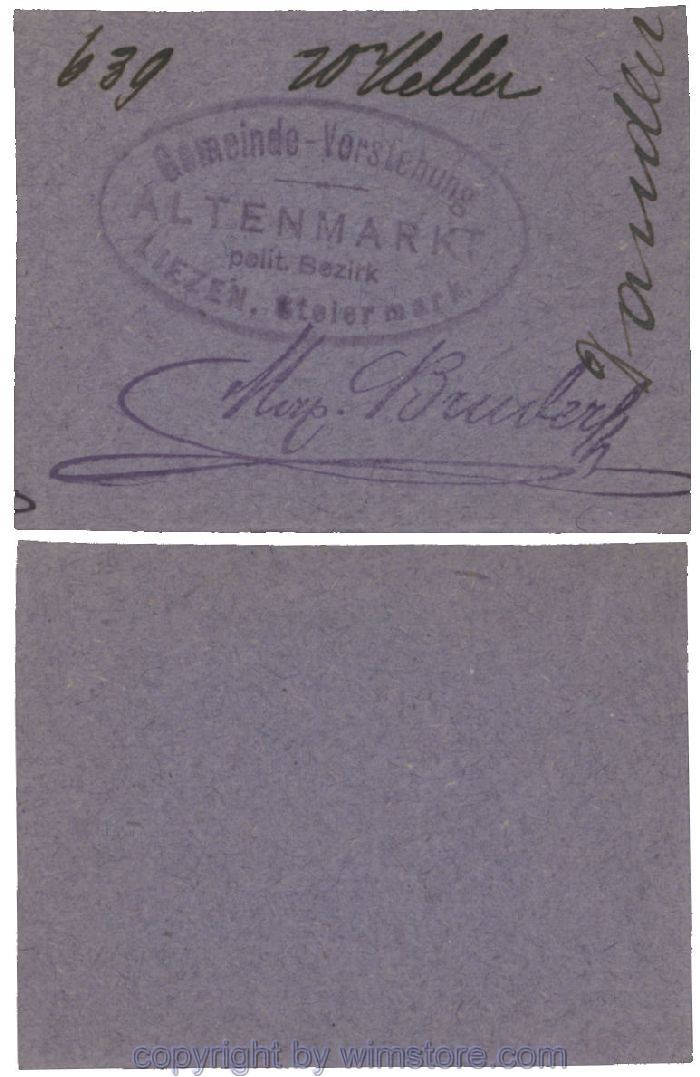 sn100473 Altenmarkt, G0028Id32, 20 Heller, auf Packpapier 1; Erhaltung siehe Bild