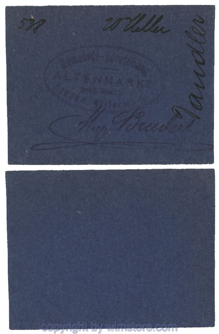 sn100481 Altenmarkt, G0028Id32, 20 Heller, auf Packpapier 2; Erhaltung siehe Bild