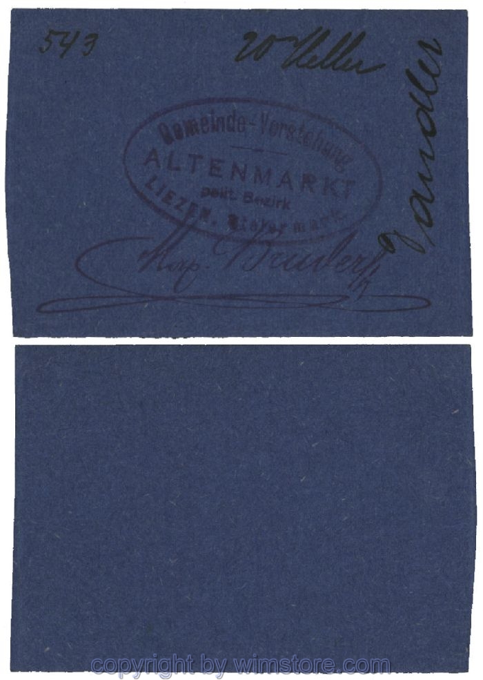 sn100482 Altenmarkt, G0028Id32, 20 Heller, auf Packpapier 2; Erhaltung siehe Bild