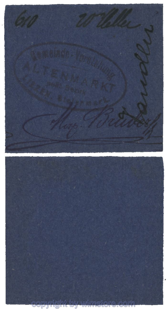 sn100484 Altenmarkt, G0028Id32, 20 Heller, auf Packpapier 2; Erhaltung siehe Bild