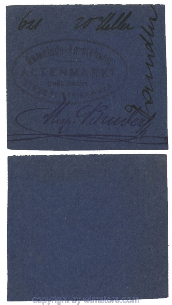 Altenmarkt, G0028Id32, 20 Heller, auf Packpapier 2; Erhaltung siehe Bild