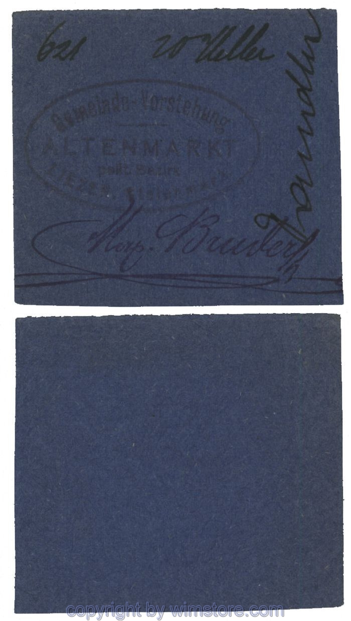 sn100485 Altenmarkt, G0028Id32, 20 Heller, auf Packpapier 2; Erhaltung siehe Bild