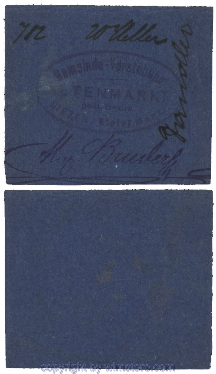 sn100487 Altenmarkt, G0028Id32, 20 Heller, auf Packpapier 2; Erhaltung siehe Bild