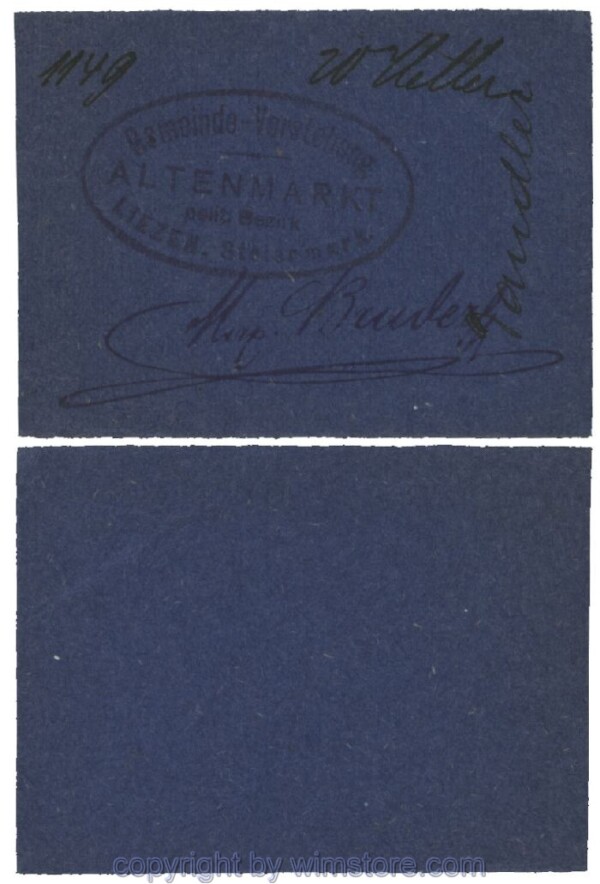 sn100488 Altenmarkt, G0028Id32, 20 Heller, auf Packpapier 2; Erhaltung siehe Bild