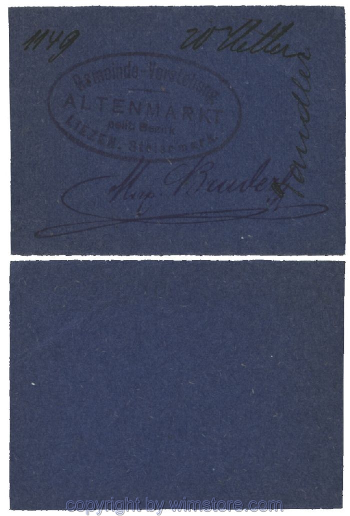 sn100488 Altenmarkt, G0028Id32, 20 Heller, auf Packpapier 2; Erhaltung siehe Bild