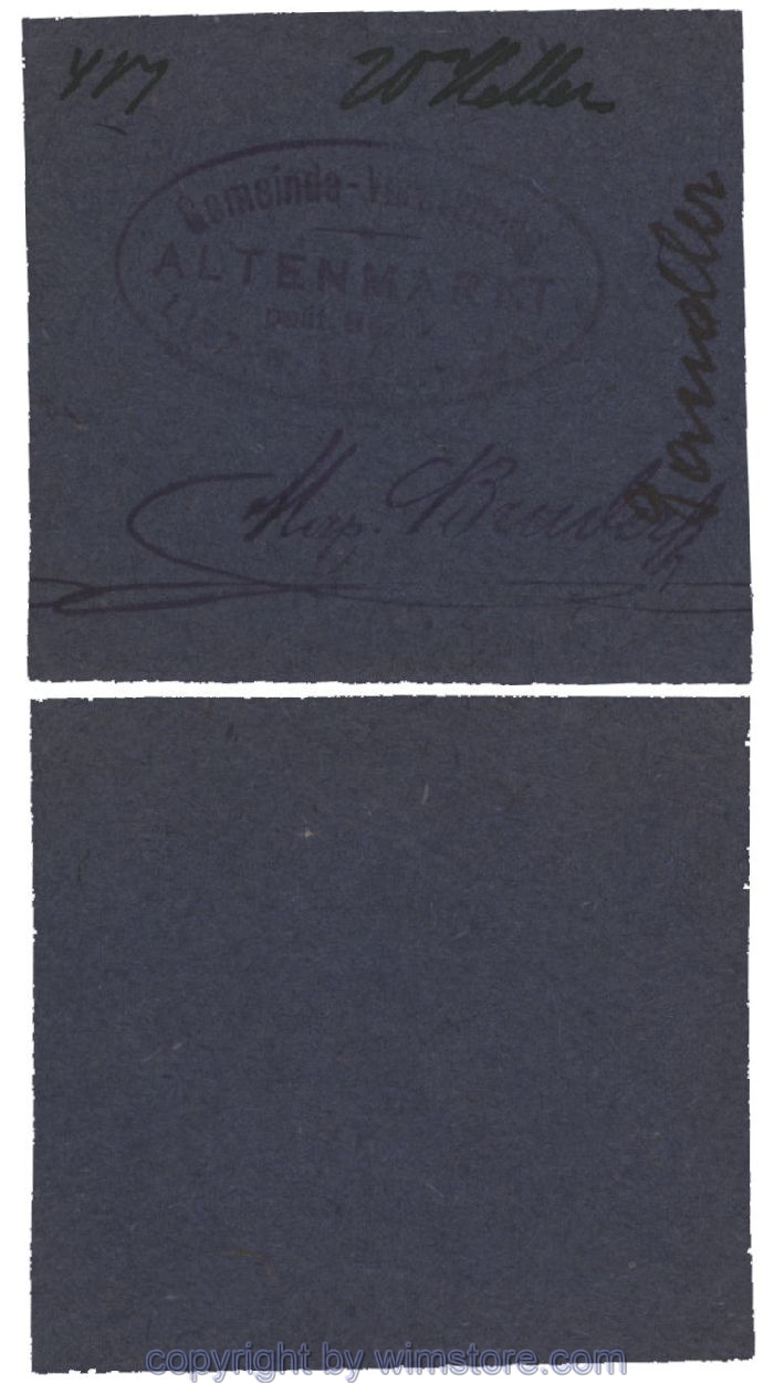 sn100494 Altenmarkt, G0028Id32, 20 Heller, auf Packpapier 3; Erhaltung siehe Bild