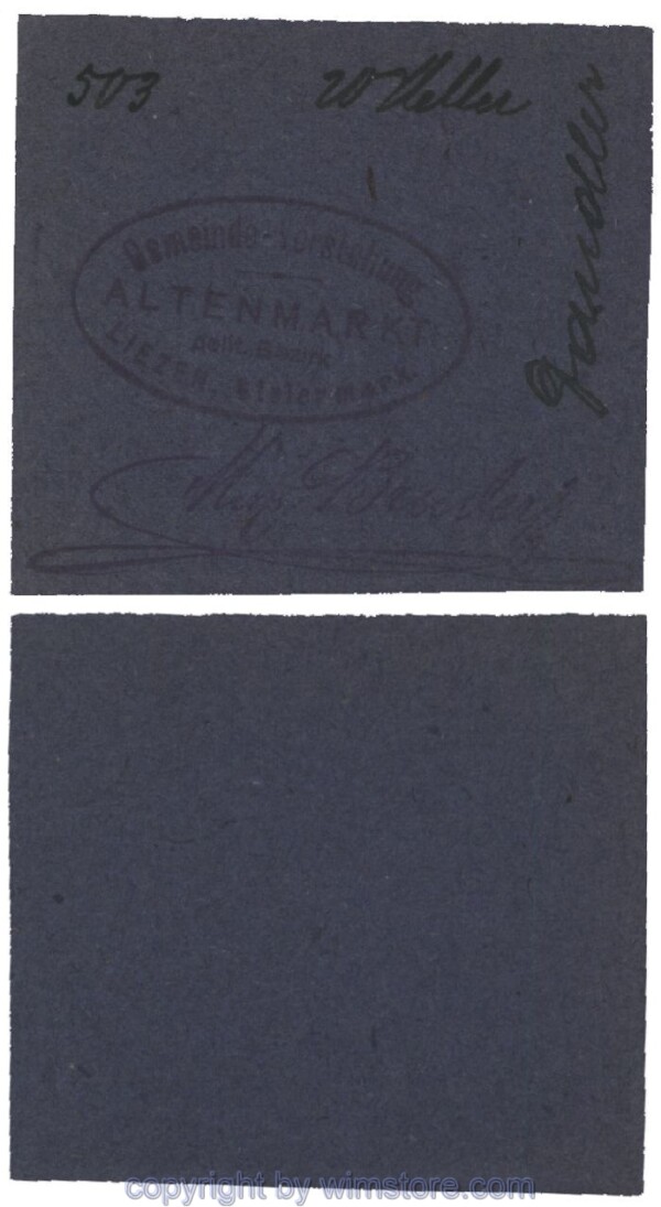 Altenmarkt, G0028Id32, 20 Heller, auf Packpapier 3; Erhaltung siehe Bild