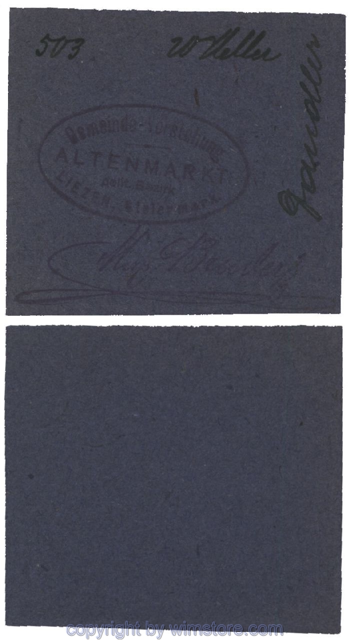 sn100497 Altenmarkt, G0028Id32, 20 Heller, auf Packpapier 3; Erhaltung siehe Bild