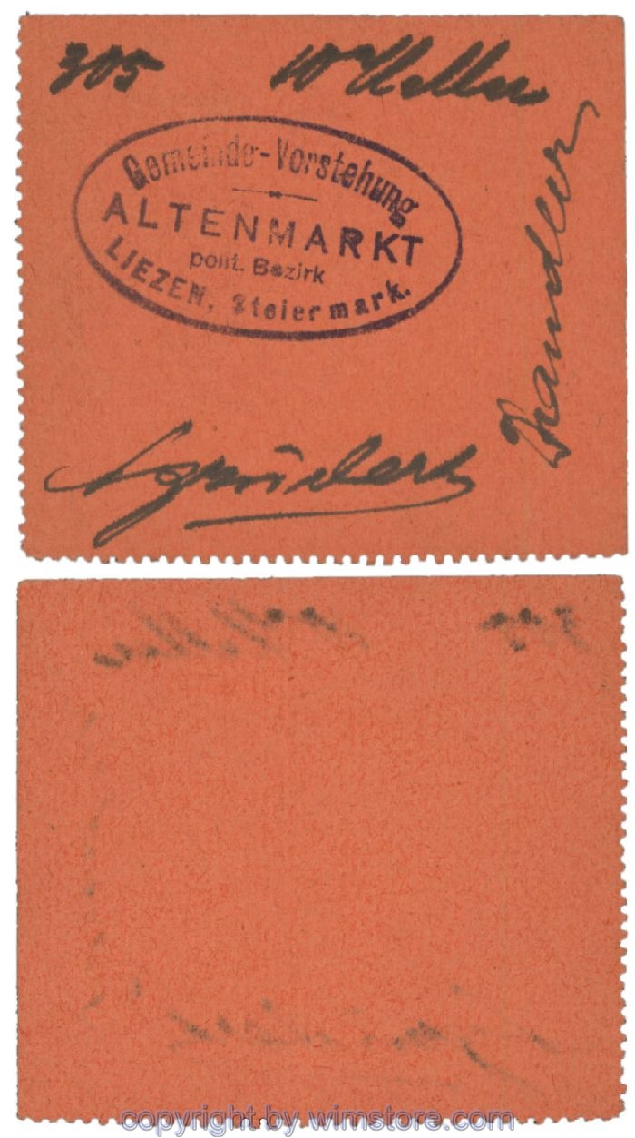 sn100505 Altenmarkt, G0028Ie13, 10 Heller, orange, 2 Seiten perforiert; Erhaltung siehe Bild