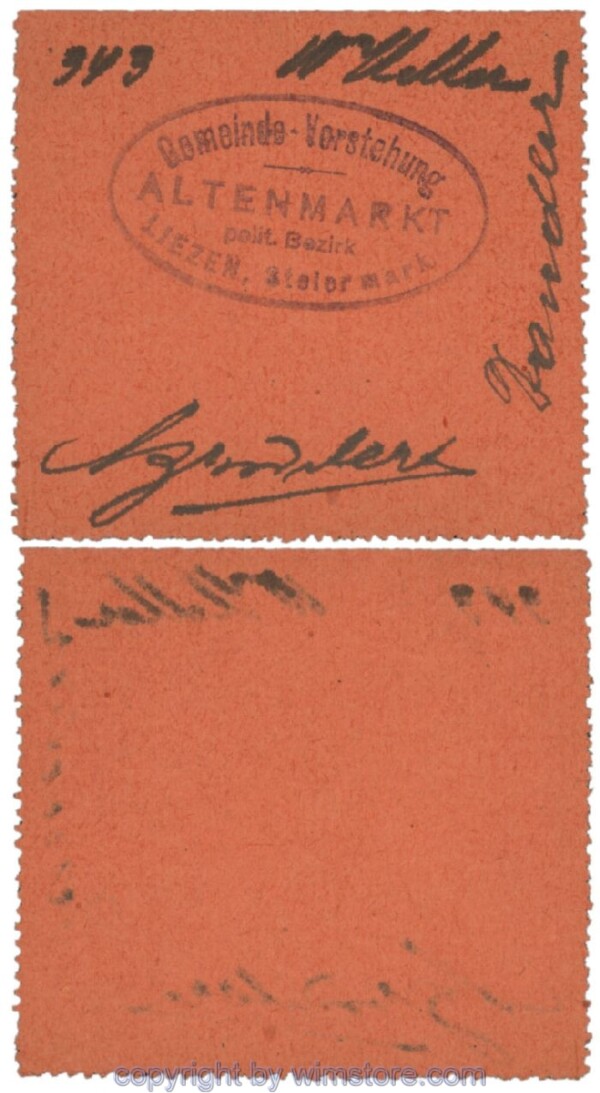 Altenmarkt, G0028Ie13, 10 Heller, orange, 3 Seiten perforiert; Erhaltung siehe Bild