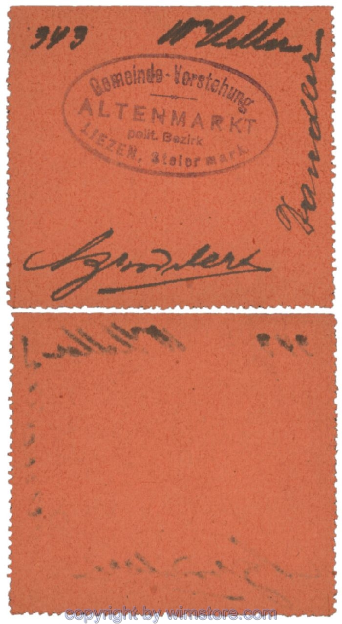 sn100506 Altenmarkt, G0028Ie13, 10 Heller, orange, 3 Seiten perforiert; Erhaltung siehe Bild