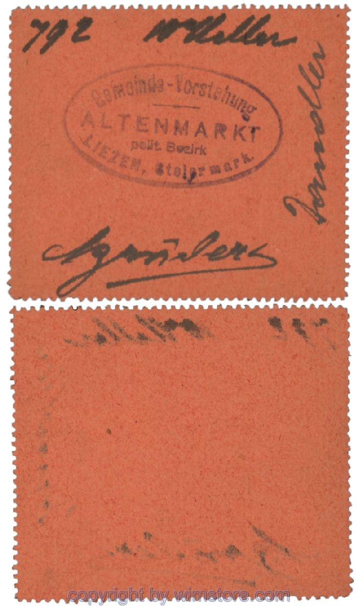 sn100508 Altenmarkt, G0028Ie13, 10 Heller, orange, 4 Seiten perforiert; Erhaltung siehe Bild