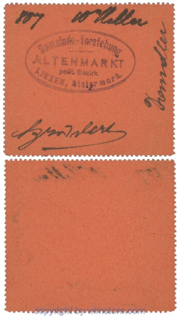 Altenmarkt, G0028Ie13, 10 Heller, orange, 4 Seiten perforiert; Erhaltung siehe Bild