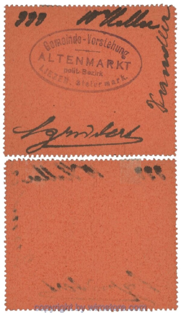 Altenmarkt, G0028Ie13, 10 Heller, orange, 4 Seiten perforiert; Erhaltung siehe Bild