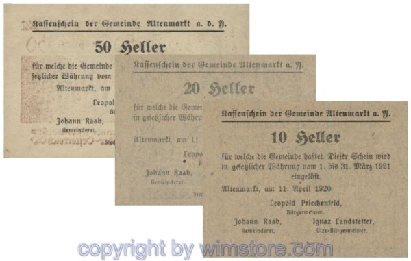 Altenmarkt a.d. Ysper, G0030, Serie 10, 20, 50 Heller; 1-
