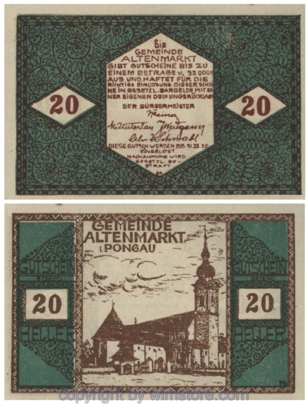 Altenmarkt im Pongau, G0031a, 20 Heller, Fehldruck; 1