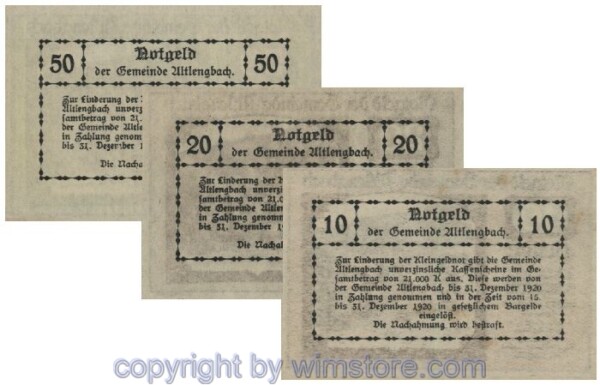 sn100598a Altlengbach, G0033a, Serie 10, 20, 50 Heller; 1-