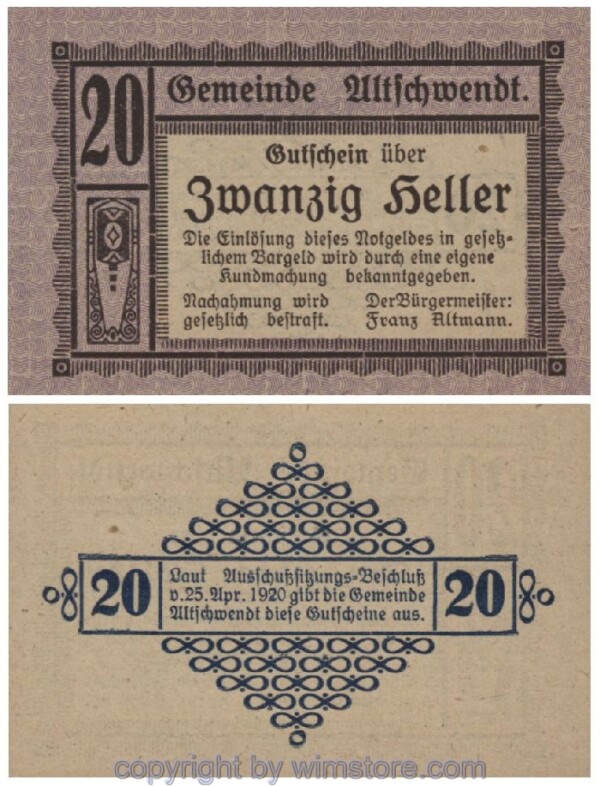 sn100630 Altschwendt, G0035Ia, 20 Heller; 1