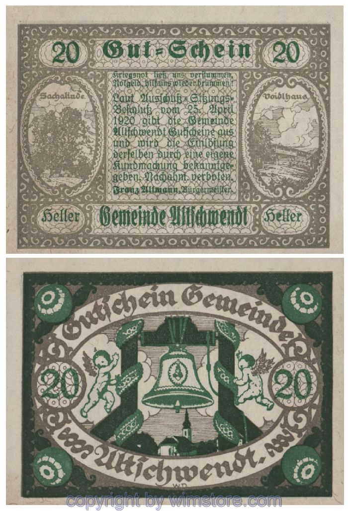 Altschwendt, G0035IIa, 20 Heller, Papier weiss; 1
