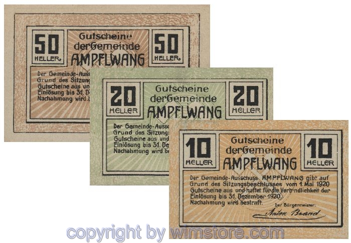 Ampfelwang, G0036a, Serie 10, 20, 50 Heller; 1-