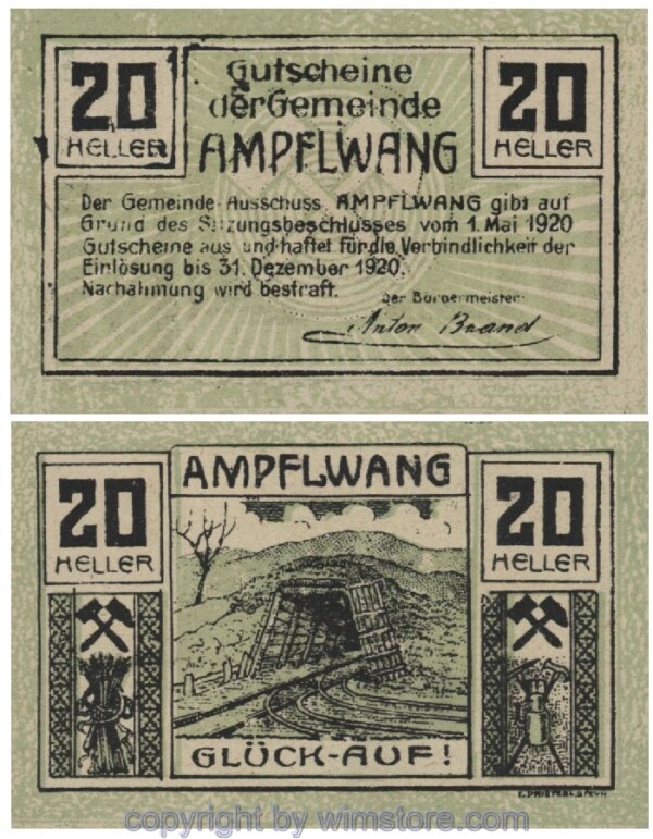 Ampfelwang, G0036a, 20 Heller, Fehldruck; 1