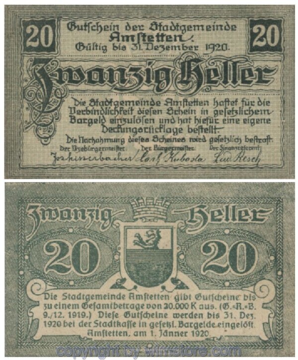 sn100669 Amstetten, G0037Ia, 20 Heller; 1-