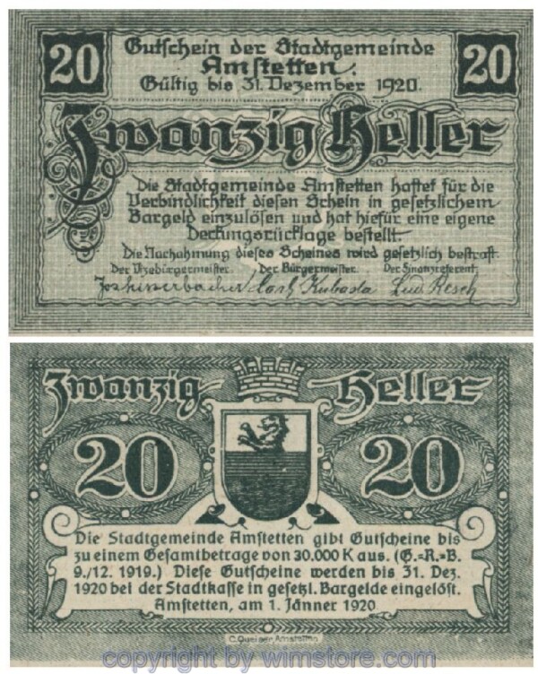 Amstetten, G0037Ia, 20 Heller, Fehldruck; 1