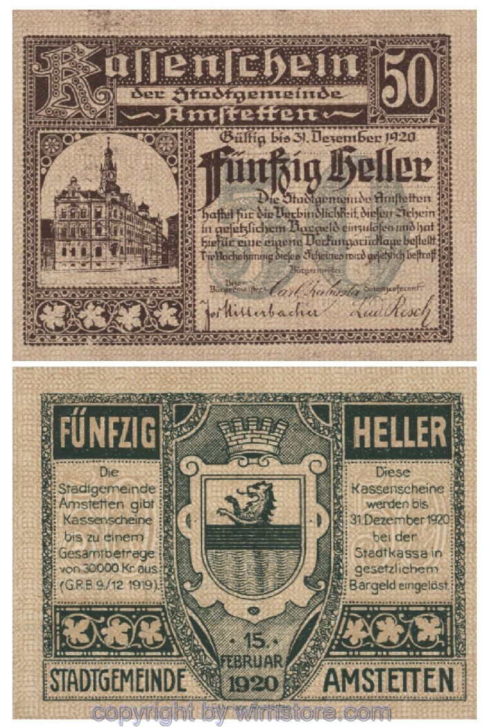 Amstetten, G0037Ia, 50 Heller, braun; 1-
