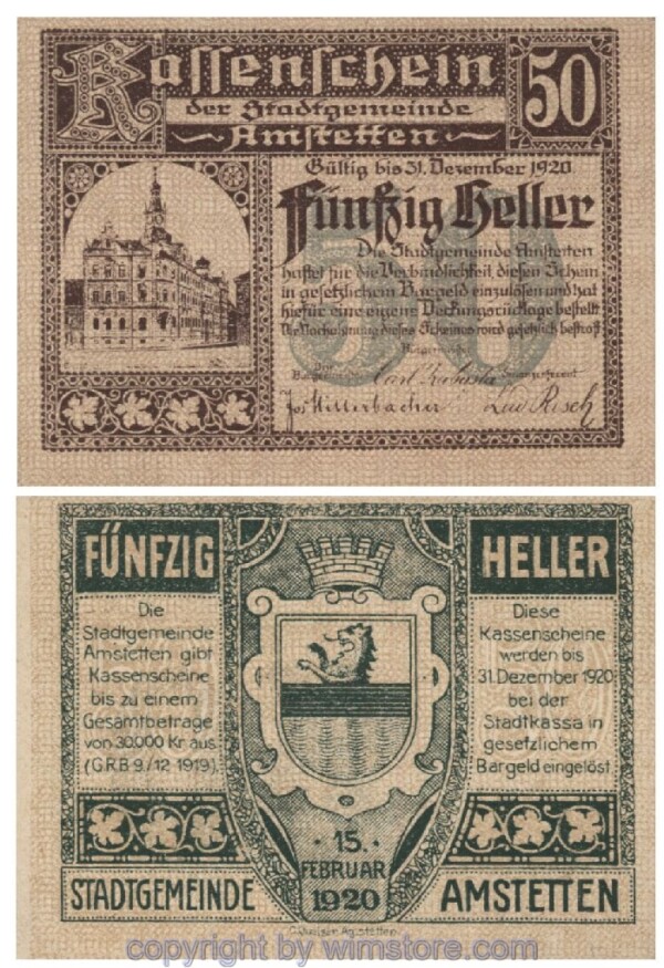 Amstetten, G0037Ia, 50 Heller, braun, Fehldruck; 1