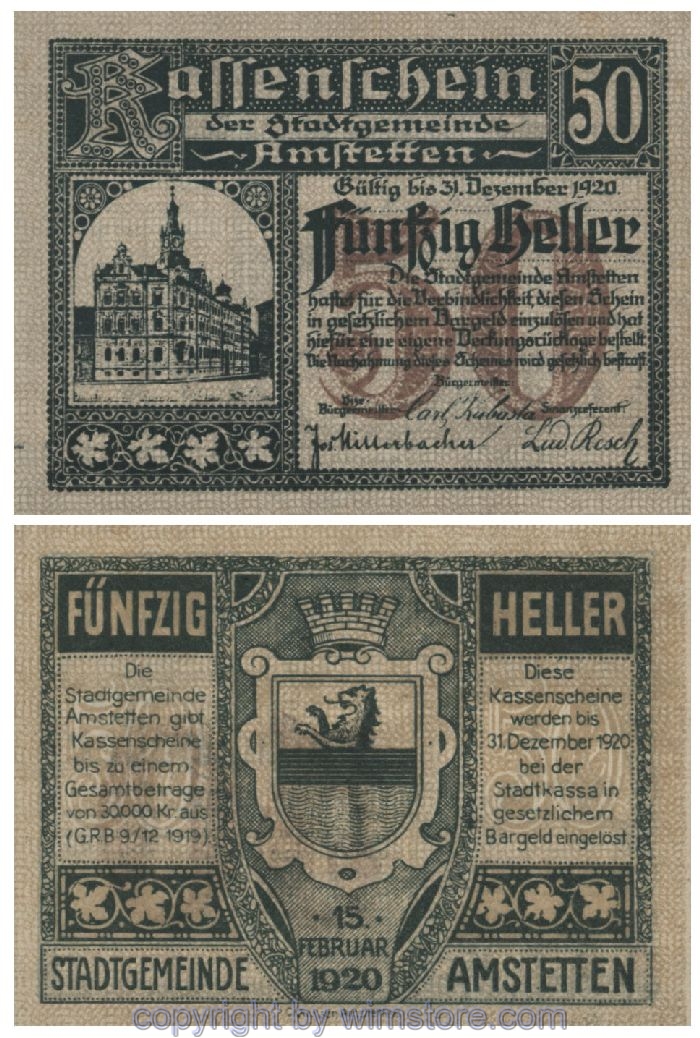 Amstetten, G0037Ia, 50 Heller, grün; 1-