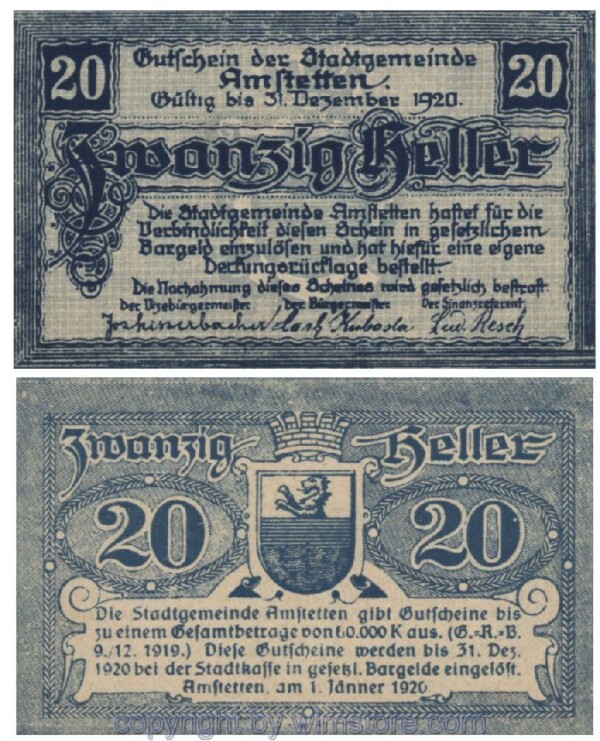 Amstetten, G0037Ic, 20 Heller, Fehldruck; 1